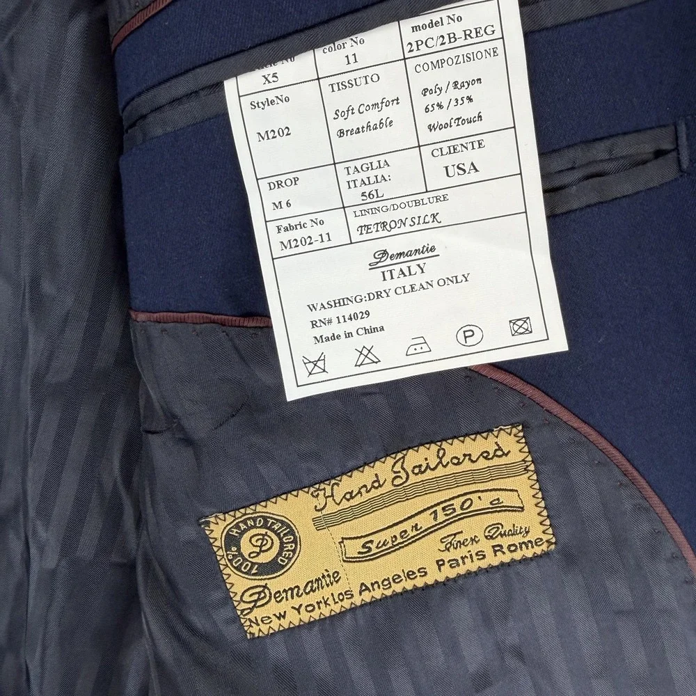 Demantie Suit Jacket‎ Mens 56L Blue Two Button Notch Lapel Lined Business Suit